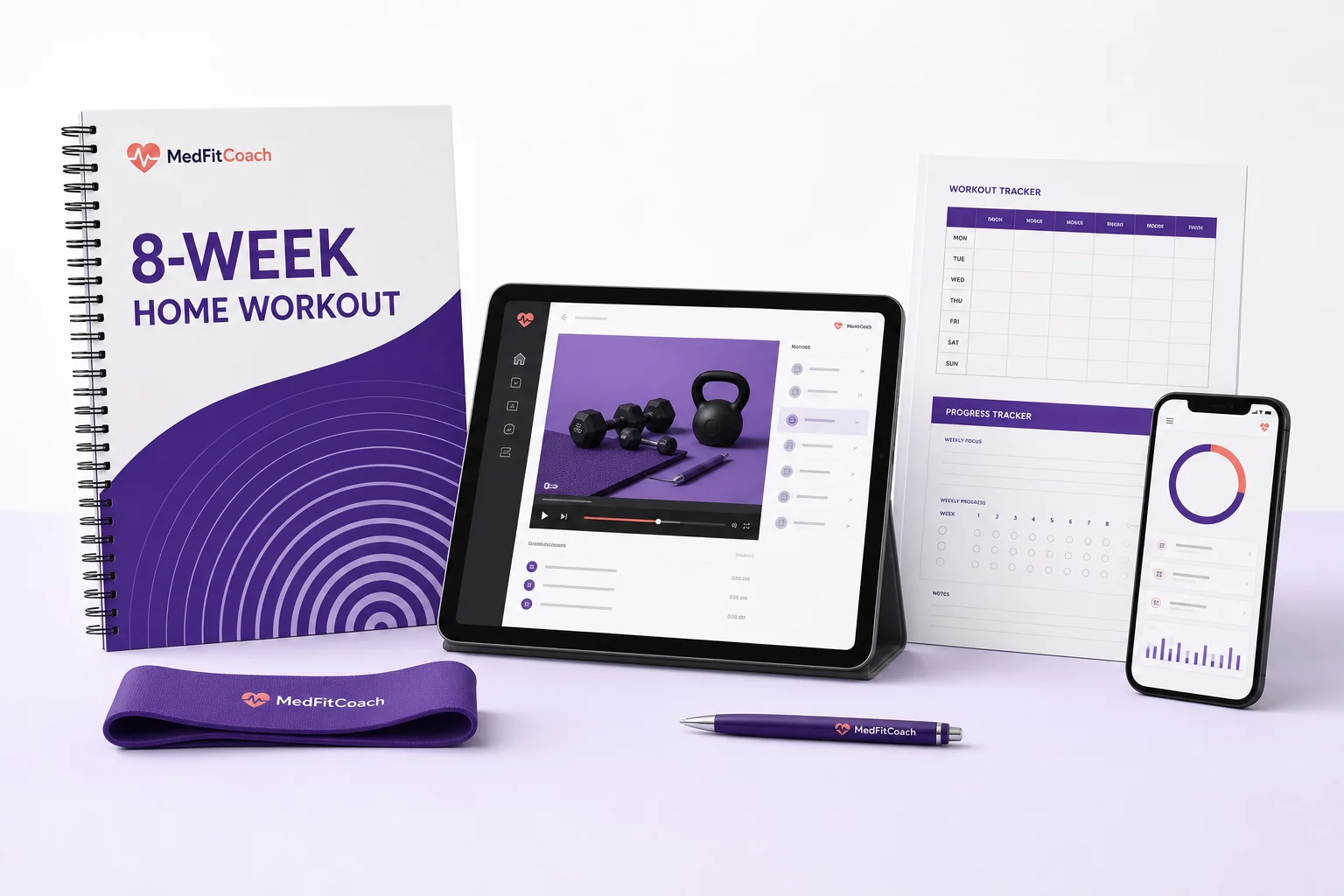 8-Week Home Workout digital program with guide, video library and trackers